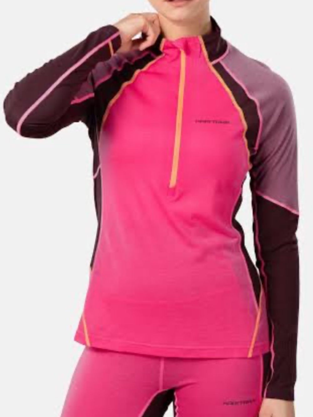 Kari Traa Alma Half Zip Berry Hot Pink Brown Merino Wool Blend Large - Picture 8 of 8